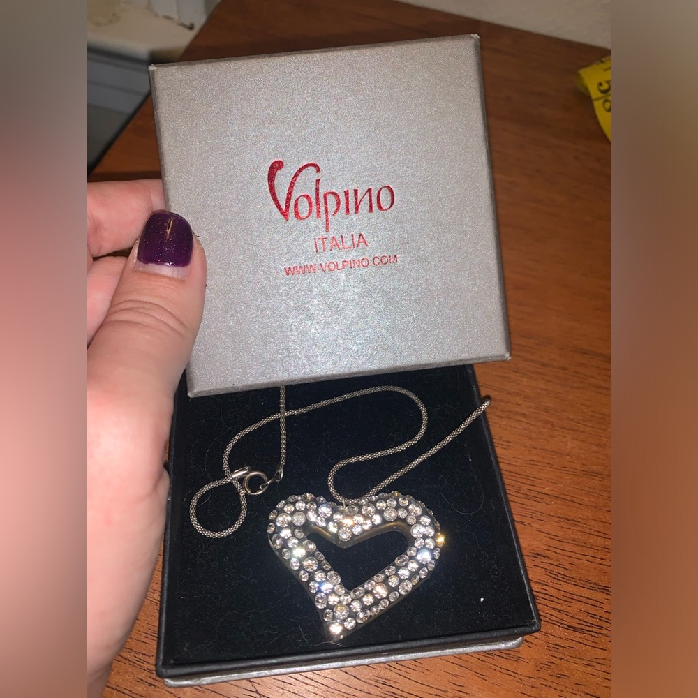 Volpino Italia Clear Swarovski Crystal Heart Necklace